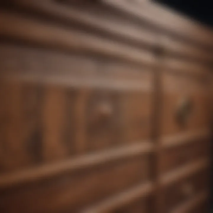 Close-up of wood grain on a newly painted dresser emphasizing texture.