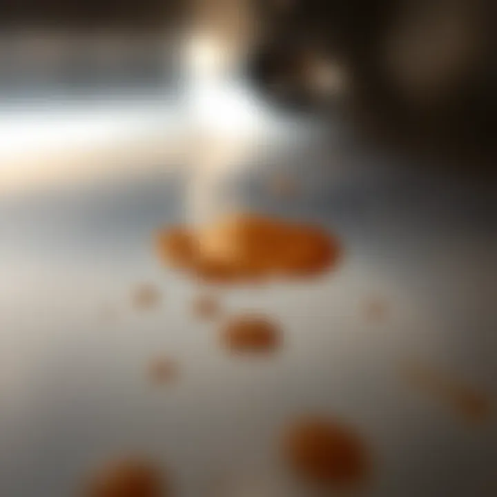 Close-up of a stain on a stainless steel surface