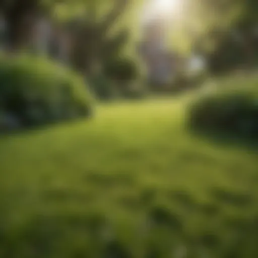 Lush green lawn under early spring sunlight