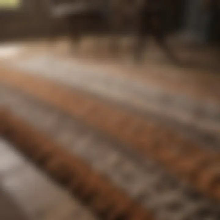 Close up of a textured rug in a dining setting