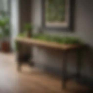 Charming Rustic Slim Table with Greenery Rustic slim entryway table with plants