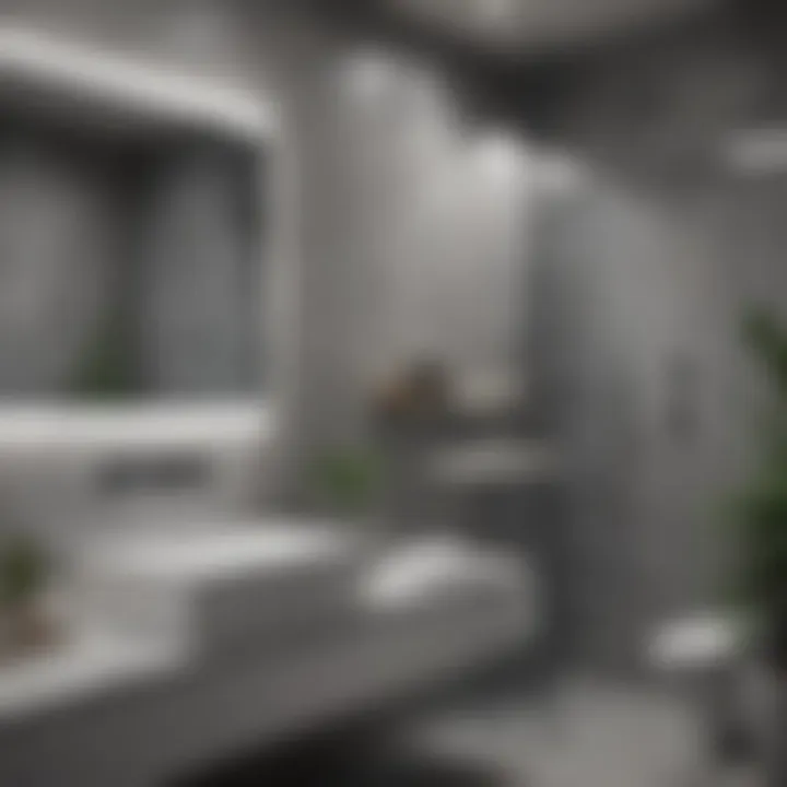 Brightly lit small bathroom with grey accents