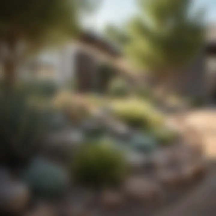 Contemporary front yard showcasing drought-resistant plants