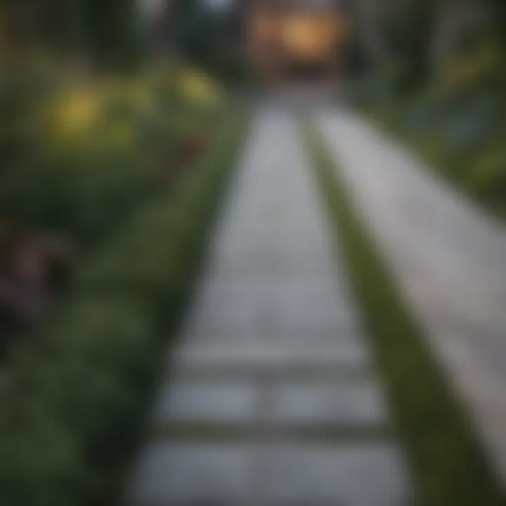 Elegant pathway with pavers leading to a small garden