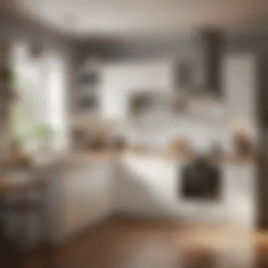 Bright and airy small kitchen featuring light cabinetry and natural light