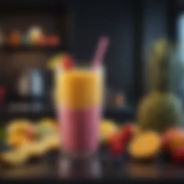 A delicious smoothie in a glass garnished with fresh fruits