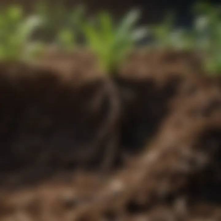 Close-up of healthy soil with plant roots