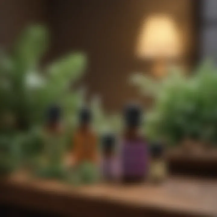 Essential oils displayed with natural elements