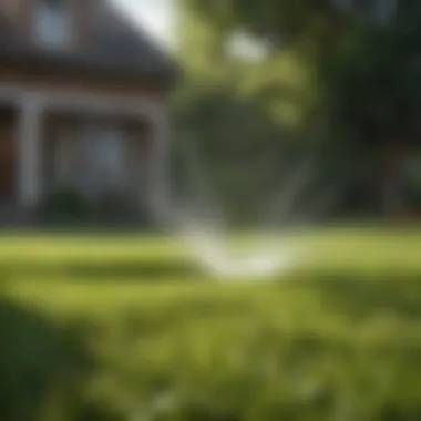 Sprinklers watering a lush green lawn