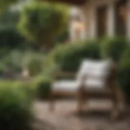 Luxurious outdoor chair with plush cushions in a serene garden setting