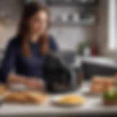 Engaging with the Tefal Easy Fry XL User interacting with the Tefal Easy Fry XL Air Fryer