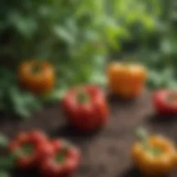 Vibrant bell peppers growing in a garden