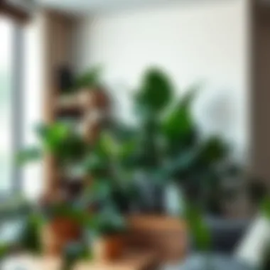 Stylishly arranged large indoor plants in a modern home