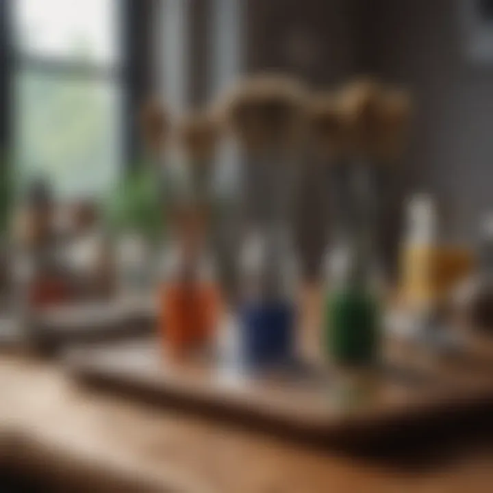 Close-up of paintbrushes and high-quality paint ready for use
