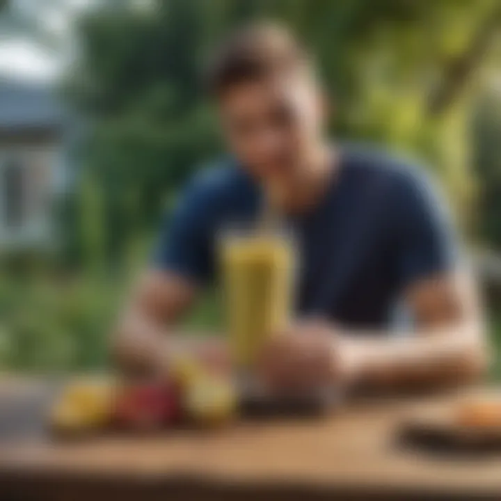 User enjoying a smoothie made with a cordless blender outdoors