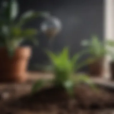 Close-up on a moisture sensor in a potted plant's soil