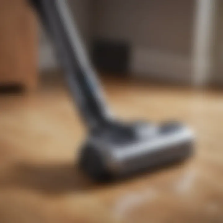 Cordless vacuum cleaner in action on a hardwood floor