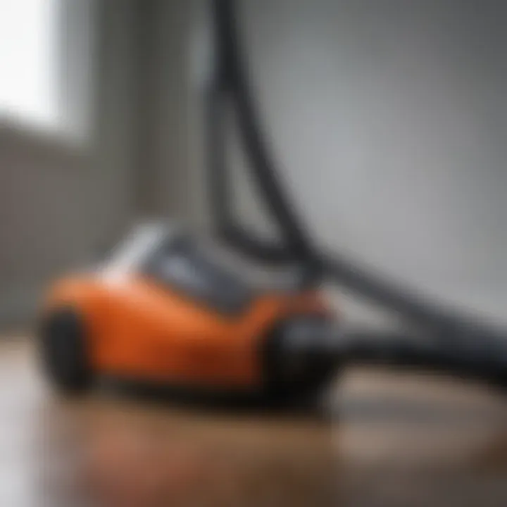 Close-up of vacuum cleaner's suction power and features