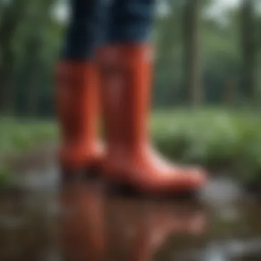 Close-up of Hunter wellies showcasing unique texture and materials