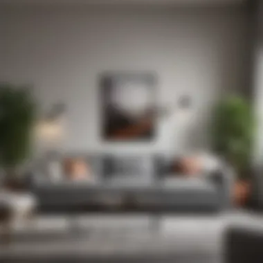 A Cozy Living Room Arrangement with a Grey Couch Cozy living room arrangement featuring a grey couch