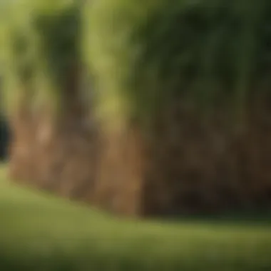 A close-up of thatch layers on a lawn surface