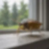 Close-up of a stink bug on a window sill