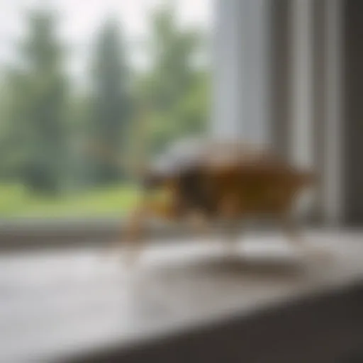 Close-up of a stink bug on a window sill