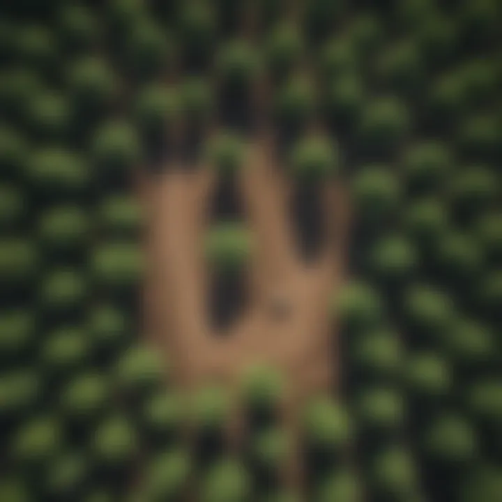 Aerial view of a landscape with newly planted trees