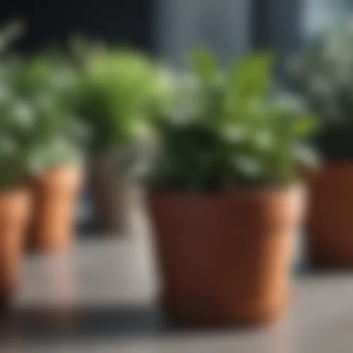 Diverse materials used in contemporary short flower pots