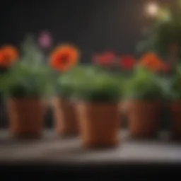 Elegant arrangement of short flower pots with vibrant blooms
