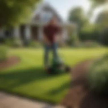 Effective Fertilizer Application Techniques for a Healthy Lawn A gardener applying fertilizer to a vibrant lawn using a spreader