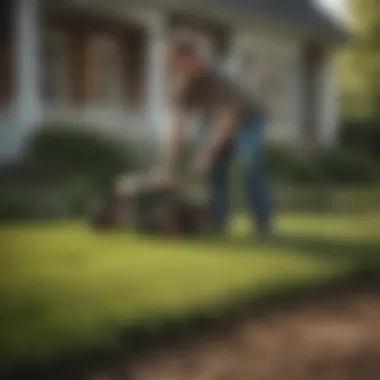 Person applying fertilizer evenly on the lawn