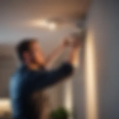 Electrician working on light fixture installation