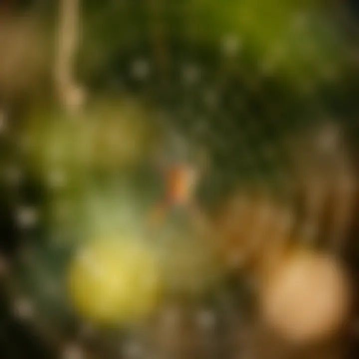 Close-up view of a spider web glistening in the morning dew