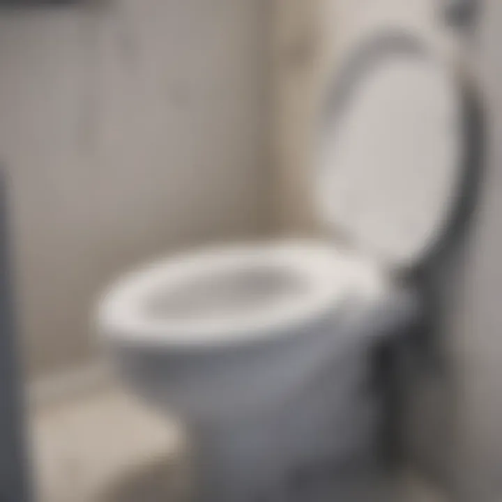 Close-up of the internal mechanism of a raised tank toilet