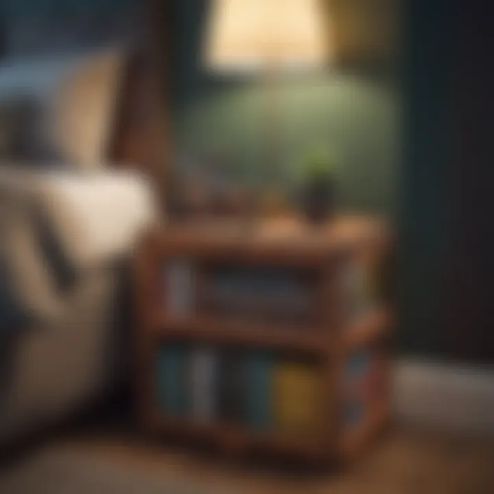 A stack of colorful crates used for nightstand storage