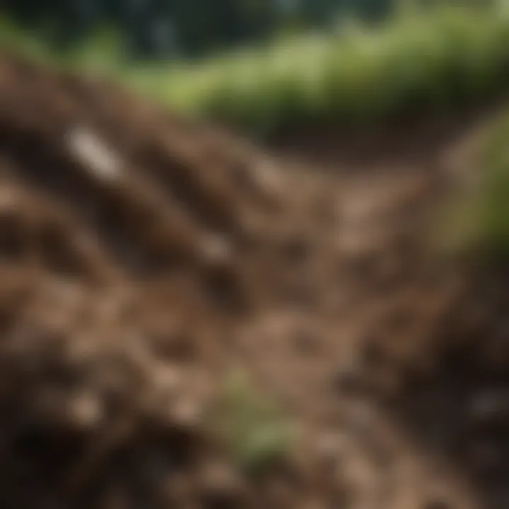 Close-up of cardboard breaking down in soil