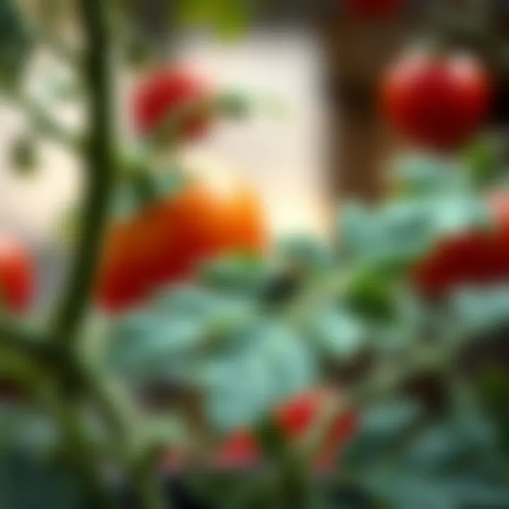 A close-up of a natural pesticide application on tomato leaves.