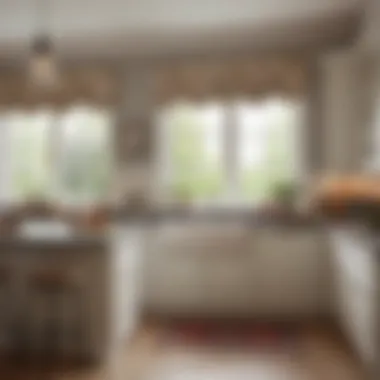 Elegant valance design for a bay window in a modern kitchen