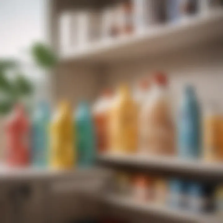 A selection of detergents suited for light-colored fabrics displayed on a shelf