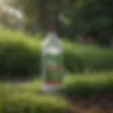Bottle of weed killer sprinkle with green grass background