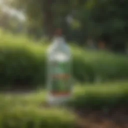 Bottle of weed killer sprinkle with green grass background