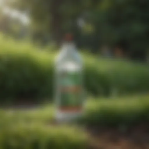 Bottle of weed killer sprinkle with green grass background