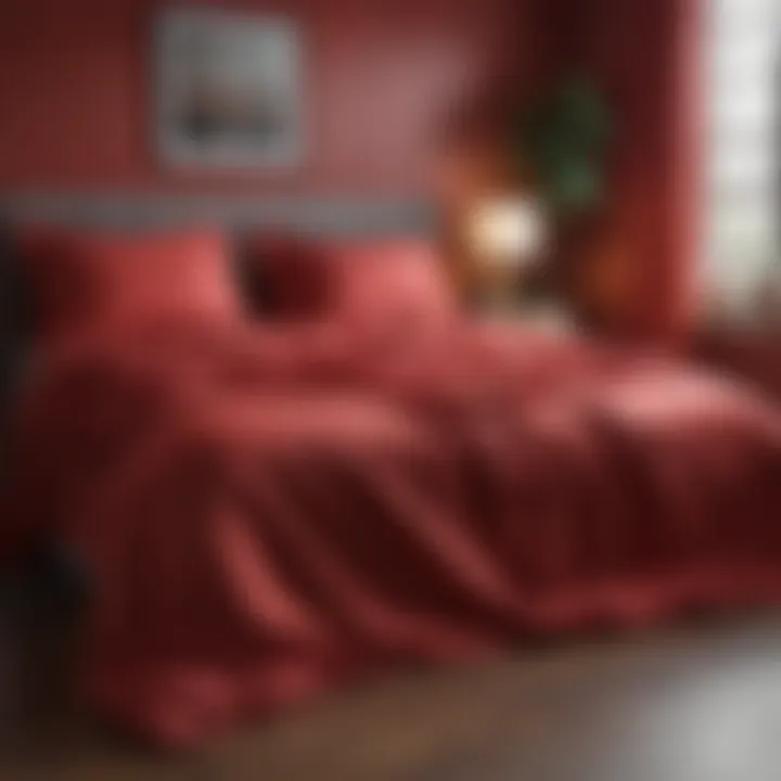 A vibrant bedroom featuring bold red bed sheets enhancing energy and passion.