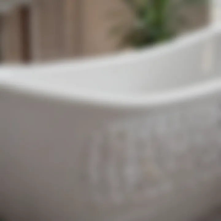 Close-up of a white bathtub's intricate design details