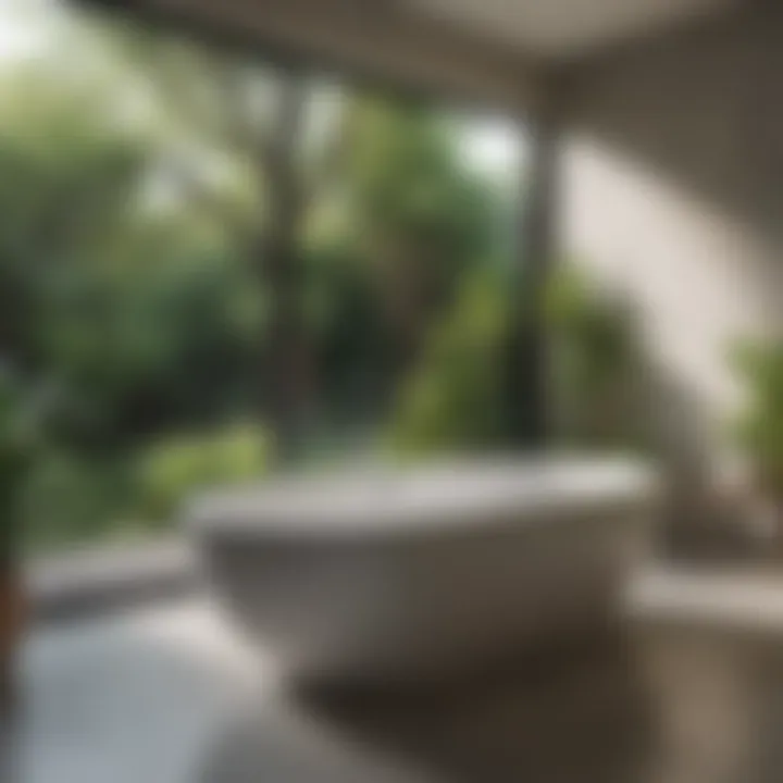 White bathtub surrounded by natural light and greenery