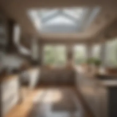 A cozy kitchen that utilizes skylights for natural light.