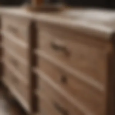 Close-up of wood dresser surface before painting